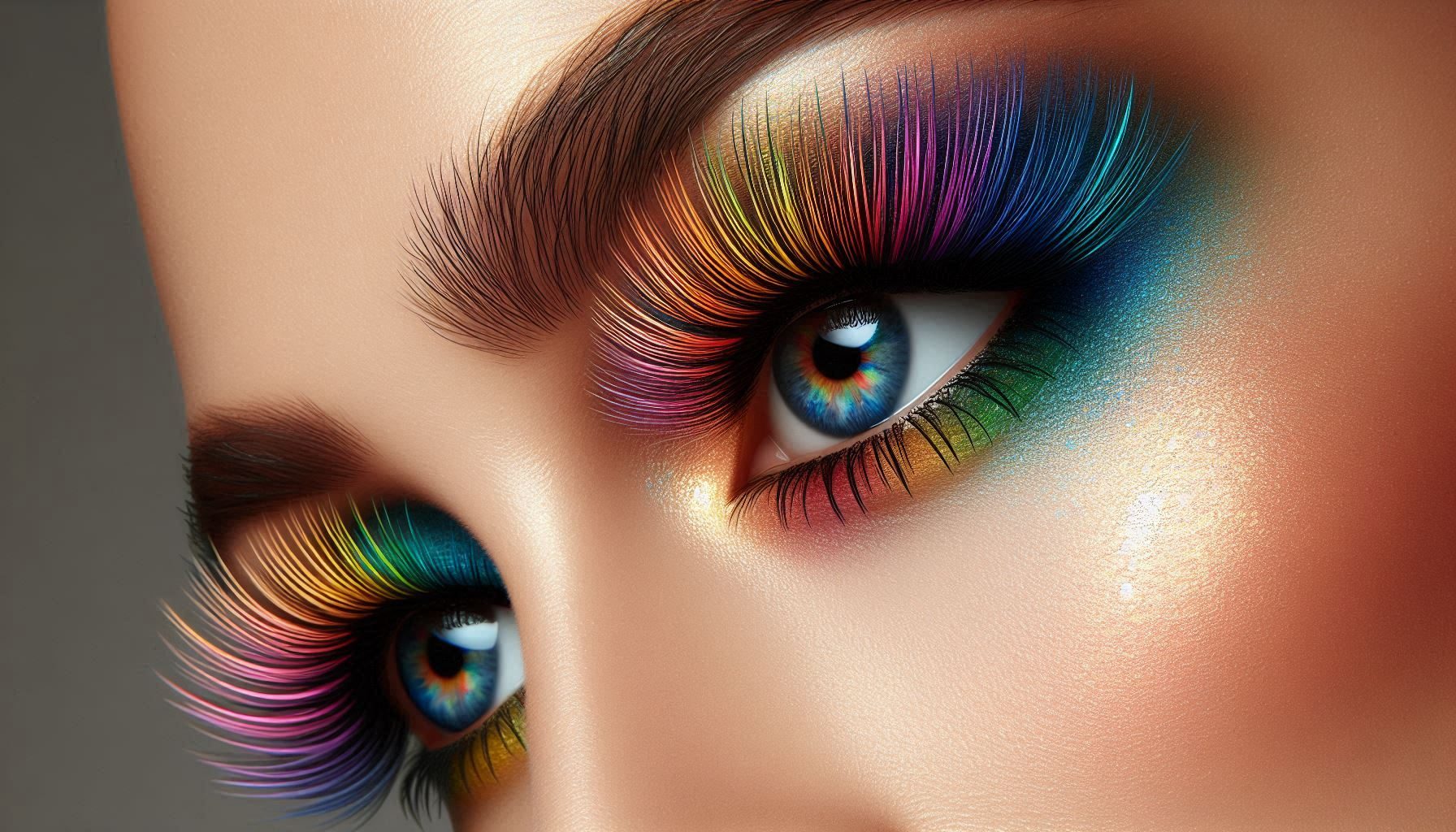 مژه‌های رنگی فانتزی روی چشم مدلی با آرایش جسورانه
